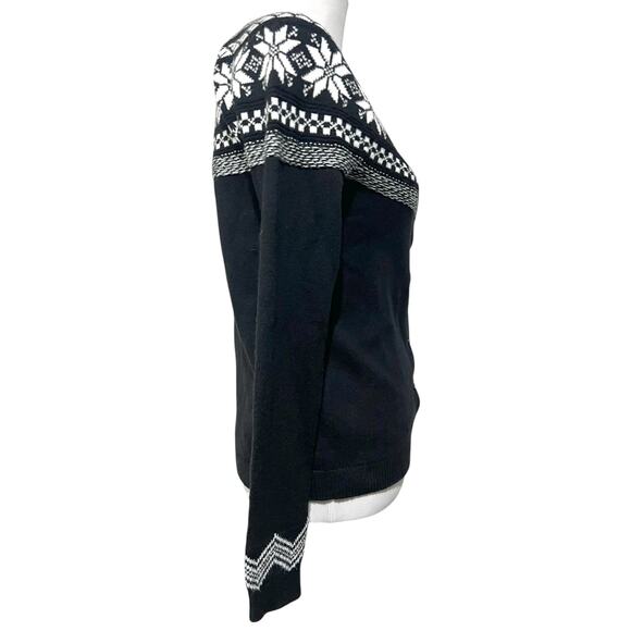 Talbots Snowflake Fair Isle Cardigan Cotton Blend Black & White Women's XS - Picture 7 of 9